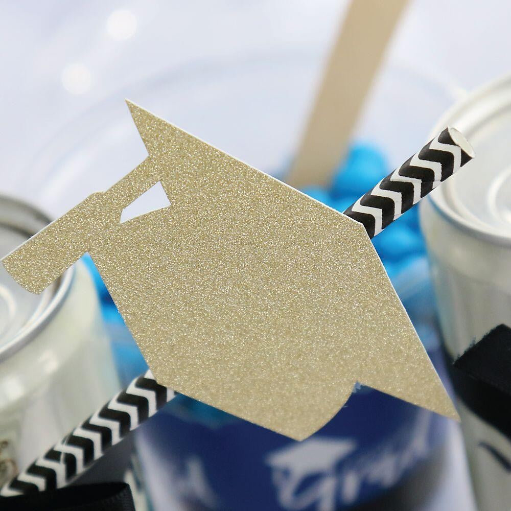 Gold Glitter Grad Cap - No-Mess Real Gold Glitter Cut-Outs - Graduation Party Confetti - Set of 24