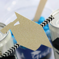 Gold Glitter Grad Cap - No-Mess Real Gold Glitter Cut-Outs - Graduation Party Confetti - Set of 24