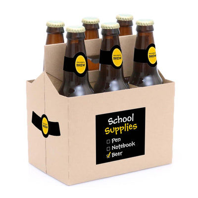 Best Teacher Gift - Decorations for Women and Men - 6 Teacher Appreciation Christmas Gift Beer Bottle Label Stickers and 1 Carrier - First and Last Day of School Gifts for Teachers