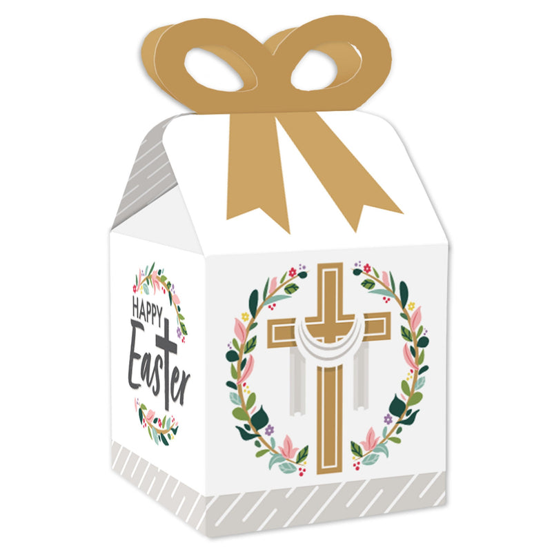 Religious Easter - Square Favor Gift Boxes - Christian Holiday Party Bow Boxes - Set of 12