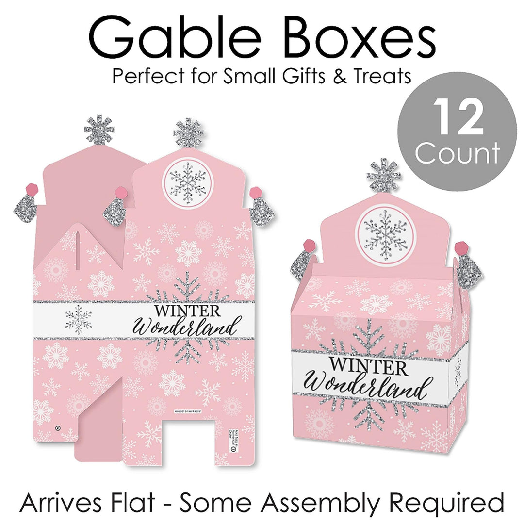 Pink Winter Wonderland - Treat Box Party Favors - Holiday Snowflake Birthday Party and Baby Shower Goodie Gable Boxes - Set of 12