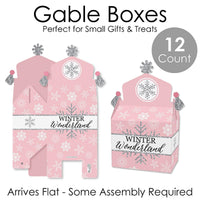 Pink Winter Wonderland - Treat Box Party Favors - Holiday Snowflake Birthday Party and Baby Shower Goodie Gable Boxes - Set of 12