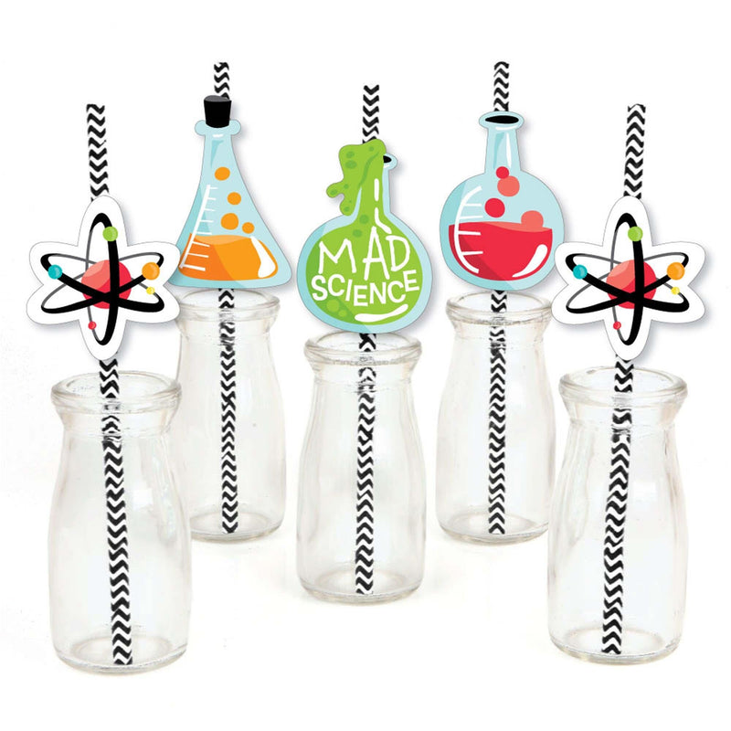 Scientist Lab - Paper Straw Decor - Mad Science Baby Shower or Birthday Party Striped Decorative Straws - Set of 24