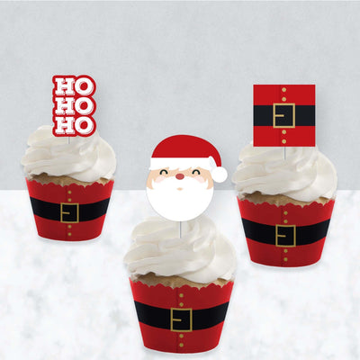 Jolly Santa Claus - Cupcake Decoration - Christmas Party Cupcake Wrappers and Treat Picks Kit - Set of 24