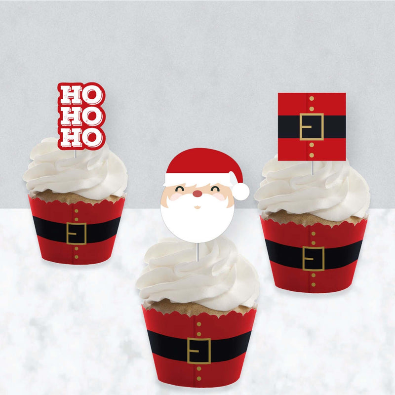 Jolly Santa Claus - Cupcake Decoration - Christmas Party Cupcake Wrappers and Treat Picks Kit - Set of 24