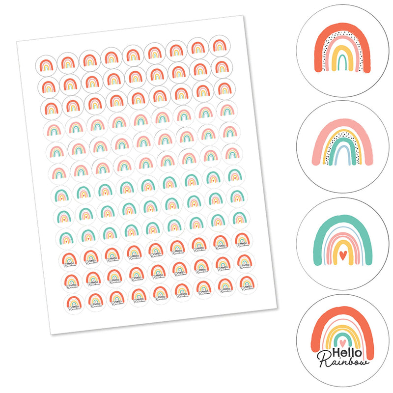 Hello Rainbow - Boho Baby Shower and Birthday Party Round Candy Sticker Favors - Labels Fit Chocolate Candy (1 sheet of 108)