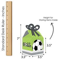 GOAAAL! - Soccer - Square Favor Gift Boxes - Baby Shower or Birthday Party Bow Boxes - Set of 12