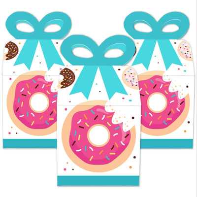 Donut Worry, Let's Party - Square Favor Gift Boxes - Doughnut Party Bow Boxes - Set of 12