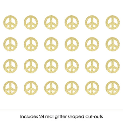 Gold Glitter Peace Sign - No-Mess Real Gold Glitter Cut-Outs - 60's Hippie Groovy Party Confetti - Set of 24