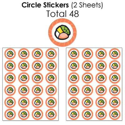 Let's Roll - Sushi - Mini Candy Bar Wrappers, Round Candy Stickers and Circle Stickers - Japanese Party Candy Favor Sticker Kit - 304 Pieces