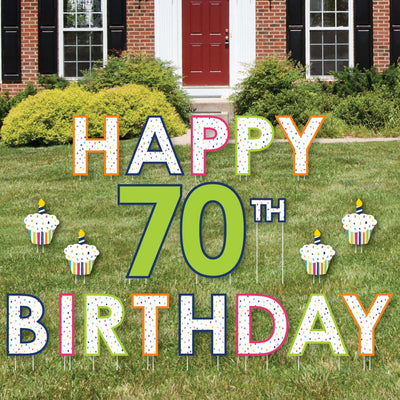 70th Birthday - Cheerful Happy Birthday - Yard Sign Outdoor Lawn Decorations - Colorful Seventieth Birthday Party Yard Signs - Happy 70th Birthday
