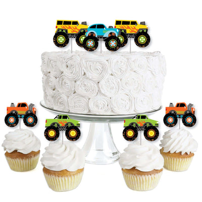 Smash and Crash - Monster Truck - Dessert Cupcake Toppers - Boy Birthday Party Clear Treat Picks - Set of 24