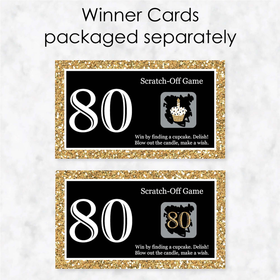 Adult 80th Birthday - Gold - Birthday Party Game Scratch Off Cards - 22 ct