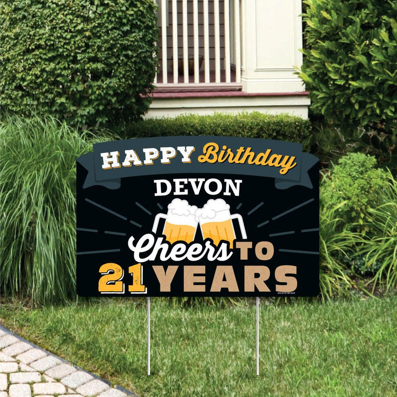 Cheers and Beers to 21 Years - Birthday Party Yard Sign Lawn Decorations - Personalized Happy Birthday Party Yardy Sign