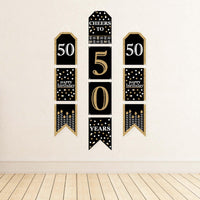 Adult 50th Birthday - Gold - Hanging Vertical Paper Door Banners - Birthday Party Wall Decoration Kit - Indoor Door Decor