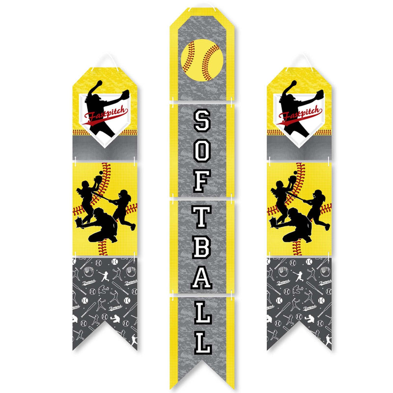 Grand Slam - Fastpitch Softball - Hanging Vertical Paper Door Banners - Birthday Party or Baby Shower Wall Decoration Kit - Indoor Door Decor