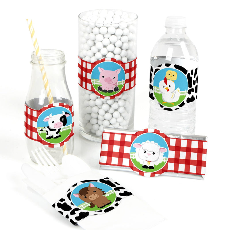 Farm Animals - DIY Party Supplies - Barnyard Baby Shower or Birthday Party DIY Wrapper Favors & Decorations - Set of 15
