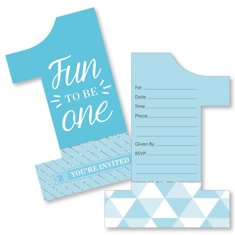 1st Birthday Boy - Fun To Be One - Shaped Fill-In Invitations - First Birthday Party Invitation Cards with Envelopes - Set of 12