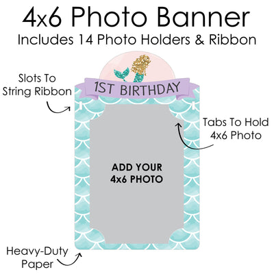 1st Birthday Let's Be Mermaids - DIY First Birthday Party Decor - 1-12 Monthly Picture Display - Photo Banner