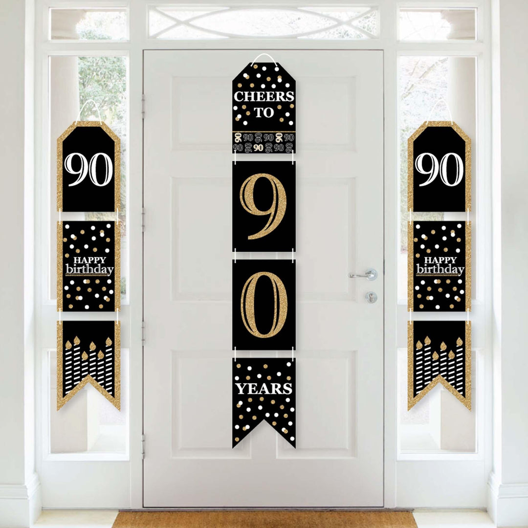 Adult 90th Birthday - Gold - Hanging Vertical Paper Door Banners - Birthday Party Wall Decoration Kit - Indoor Door Decor