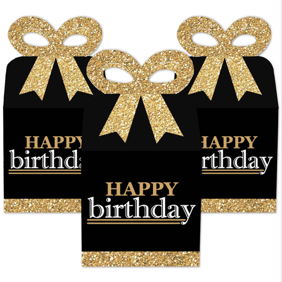 Adult Happy Birthday - Gold - Square Favor Gift Boxes - Birthday Party Bow Boxes - Set of 12