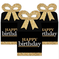 Adult Happy Birthday - Gold - Square Favor Gift Boxes - Birthday Party Bow Boxes - Set of 12