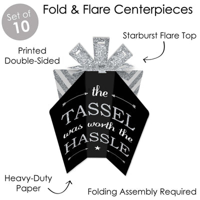 Tassel Worth The Hassle - Silver - Table Decorations - Graduation Party Fold and Flare Centerpieces - 10 Count