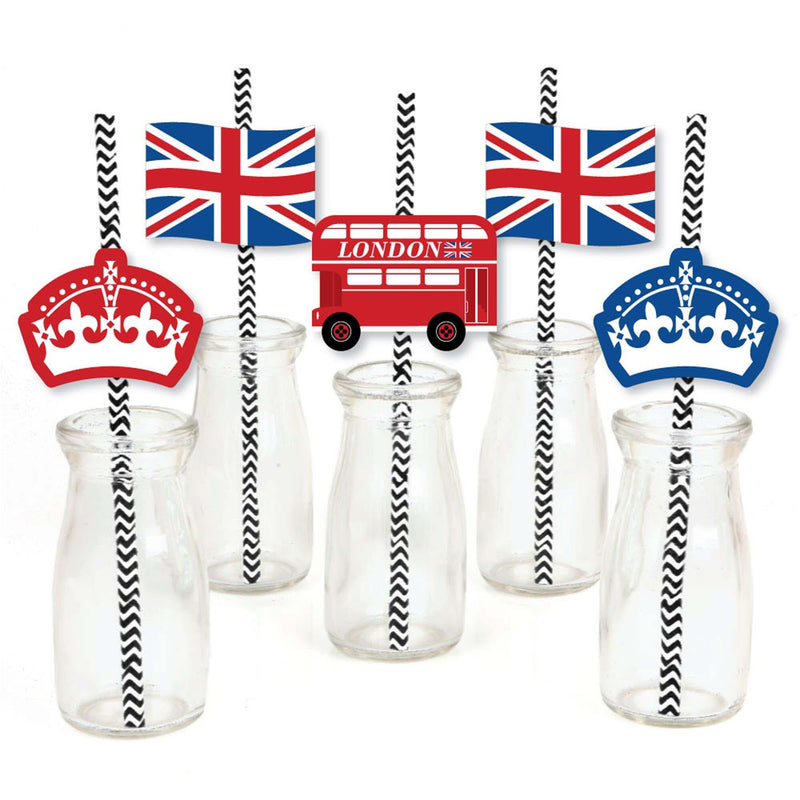 Cheerio, London - Paper Straw Decor - British UK Party Striped Decorative Straws - Set of 24