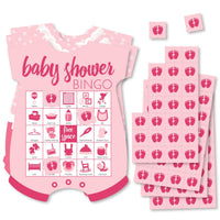 Baby Girl - Picture Bingo Cards and Markers - Pink Baby Shower Shaped Bingo Game - Set of 18