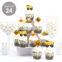 Dig It - Construction Party Zone - Cupcake Decoration - Baby Shower or Birthday Party Cupcake Wrappers and Treat Picks Kit - Set of 24