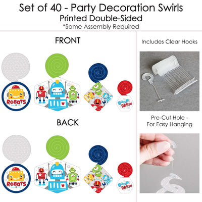 Gear Up Robots - Birthday Party or Baby Shower Hanging Decor - Party Decoration Swirls - Set of 40