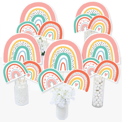 Hello Rainbow - Boho Baby Shower and Birthday Party Centerpiece Sticks - Table Toppers - Set of 15
