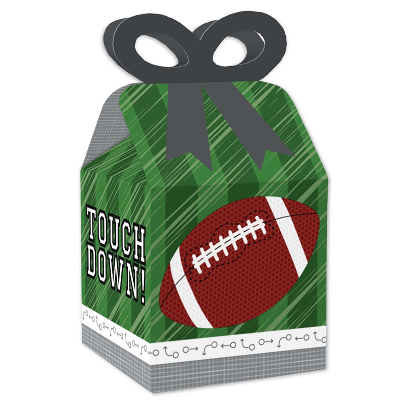 End Zone - Football - Square Favor Gift Boxes - Baby Shower or Birthday Party Bow Boxes - Set of 12