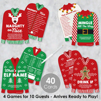 Ugly Sweater - 4 Holiday and Christmas Party Games - 10 Cards Each - Naughty or Nice, Drink If, Mingle All the Way, What's Your Elf Name - Gamerific Bundle