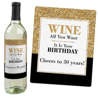 Adult 30th Birthday - Gold - Decorations for Women and Men - Wine Bottle Label Birthday Party Gift - Set of 4