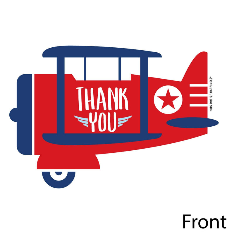 Taking Flight - Airplane - Shaped Thank You Cards - Vintage Plane Baby Shower or Birthday Party Thank You Note Cards with Envelopes - Set of 12