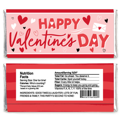 Happy Valentine's Day - Candy Bar Wrapper Valentine Hearts Party Favors - Set of 24