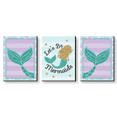 Let's Be Mermaids - Baby Girl Nursery Wall Art, Kids Room Decor & Home Decorations - 7.5 x 10 inches - Set of 3 Prints