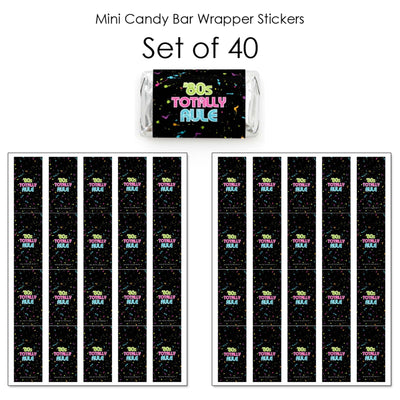 80's Retro - Mini Candy Bar Wrapper Stickers - Totally 1980s Party Small Favors - 40 Count