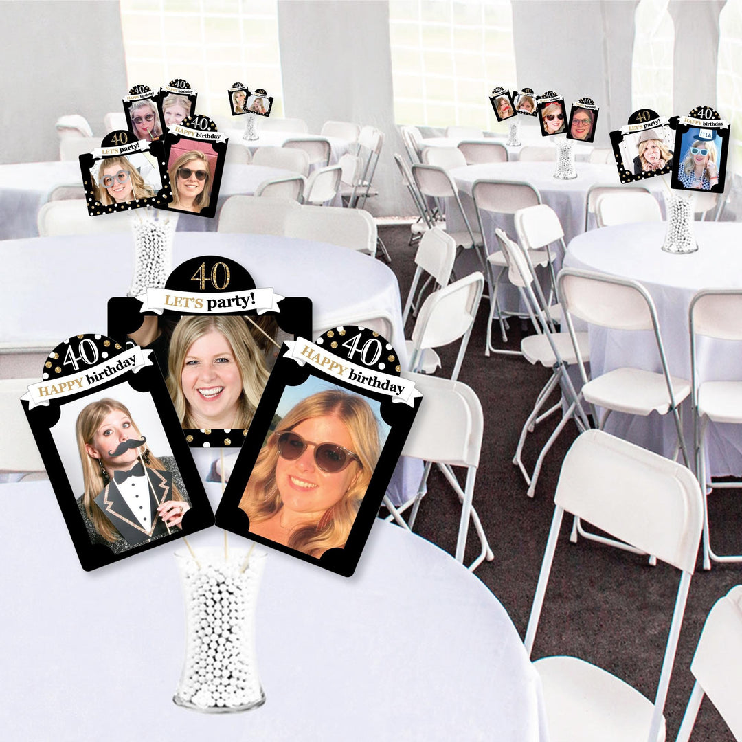 Adult 40th Birthday - Gold - Birthday Party Picture Centerpiece Sticks - Photo Table Toppers - 15 Pieces