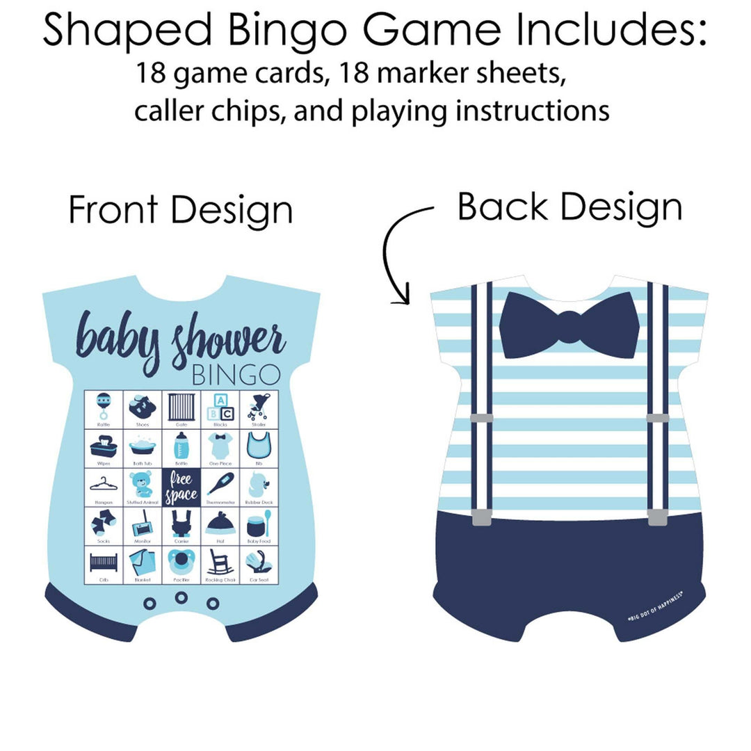 Baby Boy - Picture Bingo Cards and Markers - Blue Baby Shower Shaped Bingo Game - Set of 18