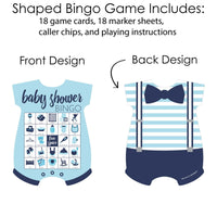 Baby Boy - Picture Bingo Cards and Markers - Blue Baby Shower Shaped Bingo Game - Set of 18