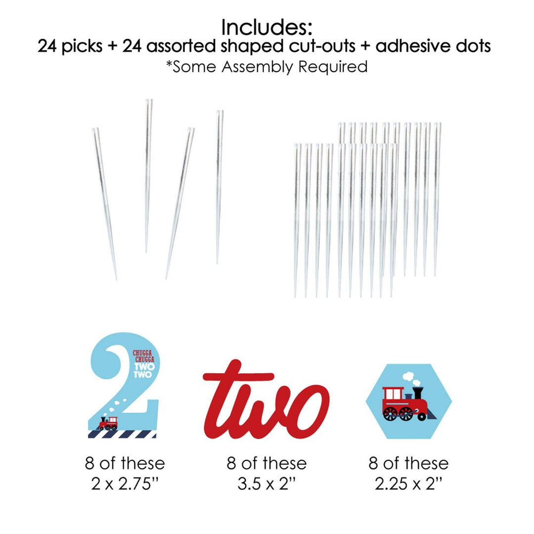 2nd Birthday Railroad Party Crossing - Chugga Chugga Two Two - Dessert Cupcake Toppers - Steam Train Second Birthday Party Clear Treat Picks - Set of 24