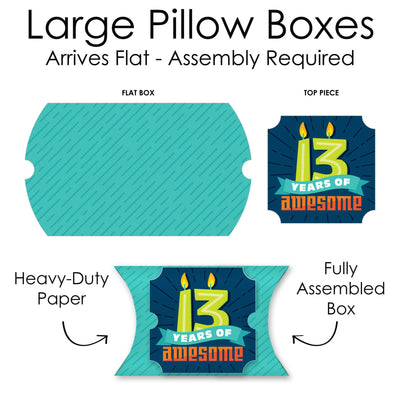 Boy 13th Birthday - Favor Gift Boxes - Official Teenager Birthday Party Large Pillow Boxes - Set of 12
