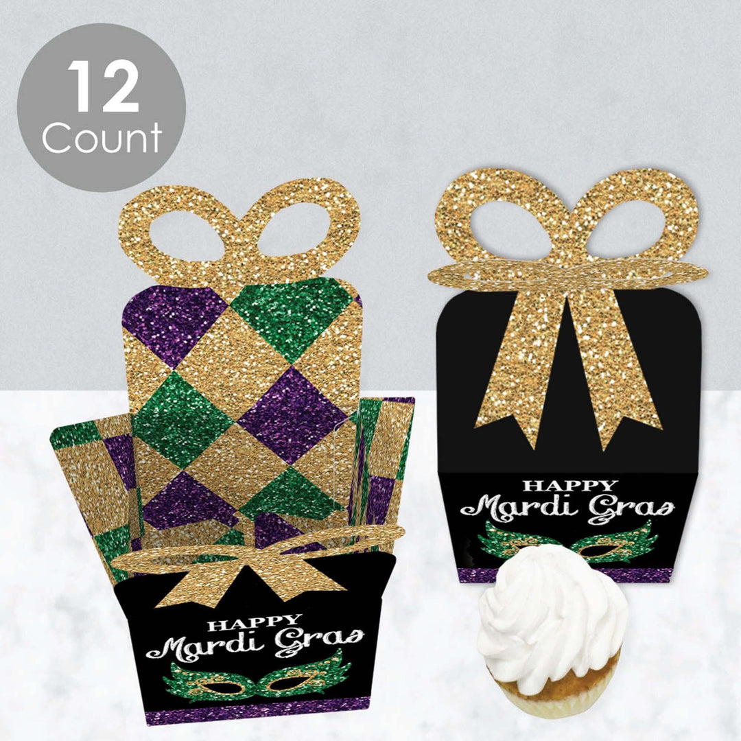 Mardi Gras - Square Favor Gift Boxes - Masquerade Party Bow Boxes - Set of 12