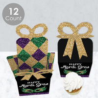 Mardi Gras - Square Favor Gift Boxes - Masquerade Party Bow Boxes - Set of 12