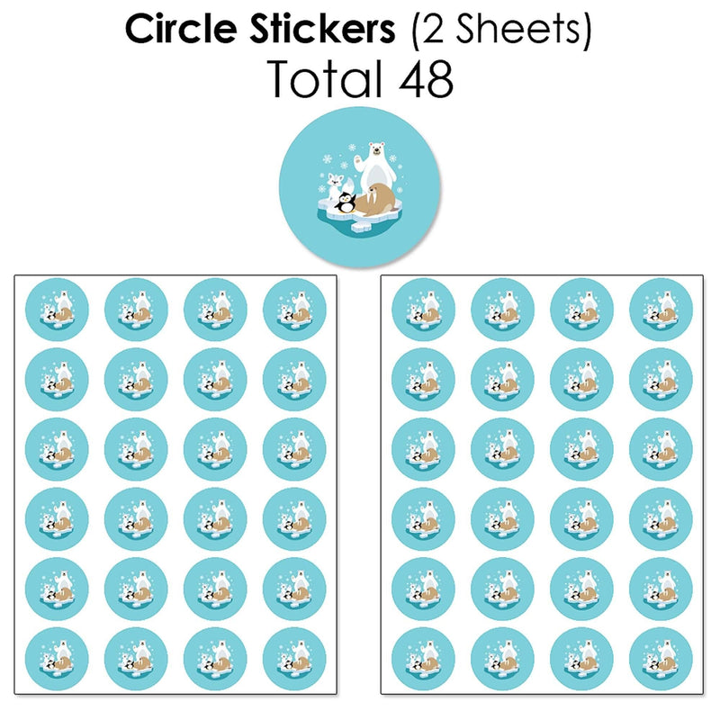 Arctic Polar Animals - Mini Candy Bar Wrappers, Round Candy Stickers and Circle Stickers - Winter Baby Shower or Birthday Party Candy Favor Sticker Kit - 304 Pieces
