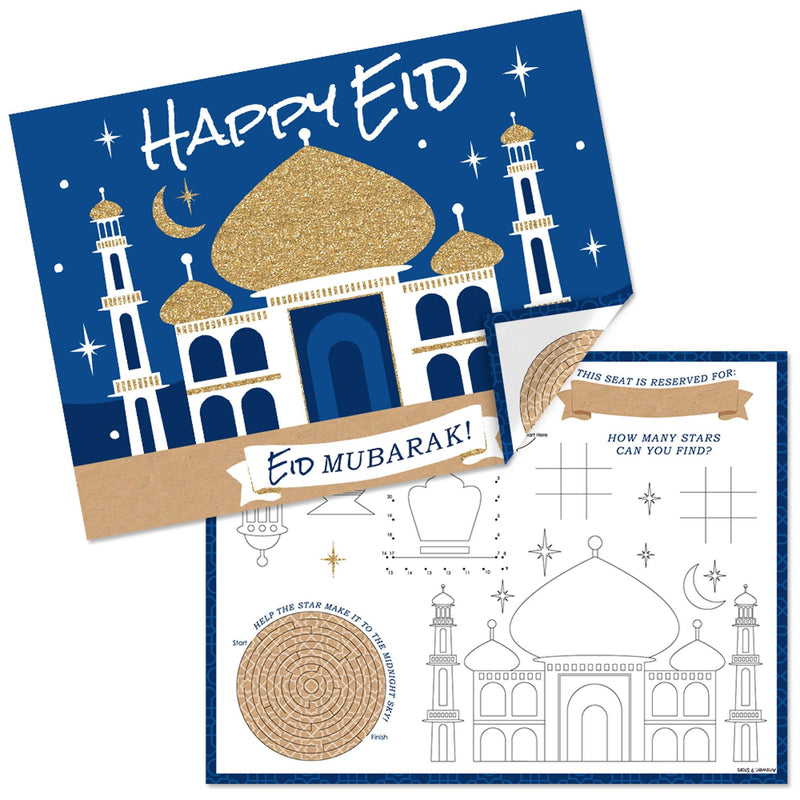 Ramadan - Paper Eid Mubarak Party Coloring Sheets - Activity Placemats - Set of 16