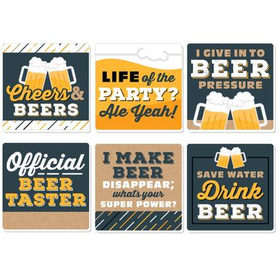 Cheers and Beers - Funny Beer Party Decorations - Drink Coasters - Set of 6