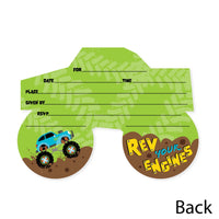 Smash and Crash - Monster Truck - Shaped Fill-In Invitations - Boy Birthday Party Invitation Cards with Envelopes - Set of 12